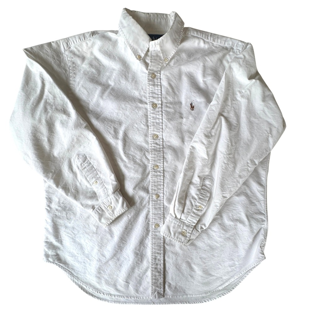 Ralph Lauren Classic Fit White Oxford Button Down Colored Pony Sz 17 34